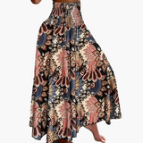 Jupe longue taille haute bohème femme à motifs tropicaux pour l'été