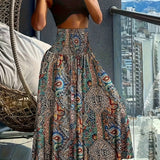 Jupe longue taille haute bohème femme à motifs tropicaux pour l'été