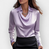 Elegancka bluzka satynowa z kołnierzem wodospadowym