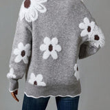 Kwiatuszek | Elegancki Sweter w Serek z Kwiatowym Wzorem