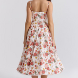 Robe de soirée élégante femme style princesse bustier jupe midi évasée