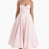 Robe de soirée élégante femme style princesse bustier jupe midi évasée