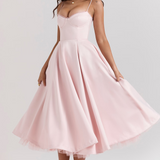 Robe de soirée élégante femme style princesse bustier jupe midi évasée