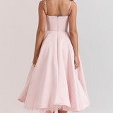 Robe de soirée élégante femme style princesse bustier jupe midi évasée