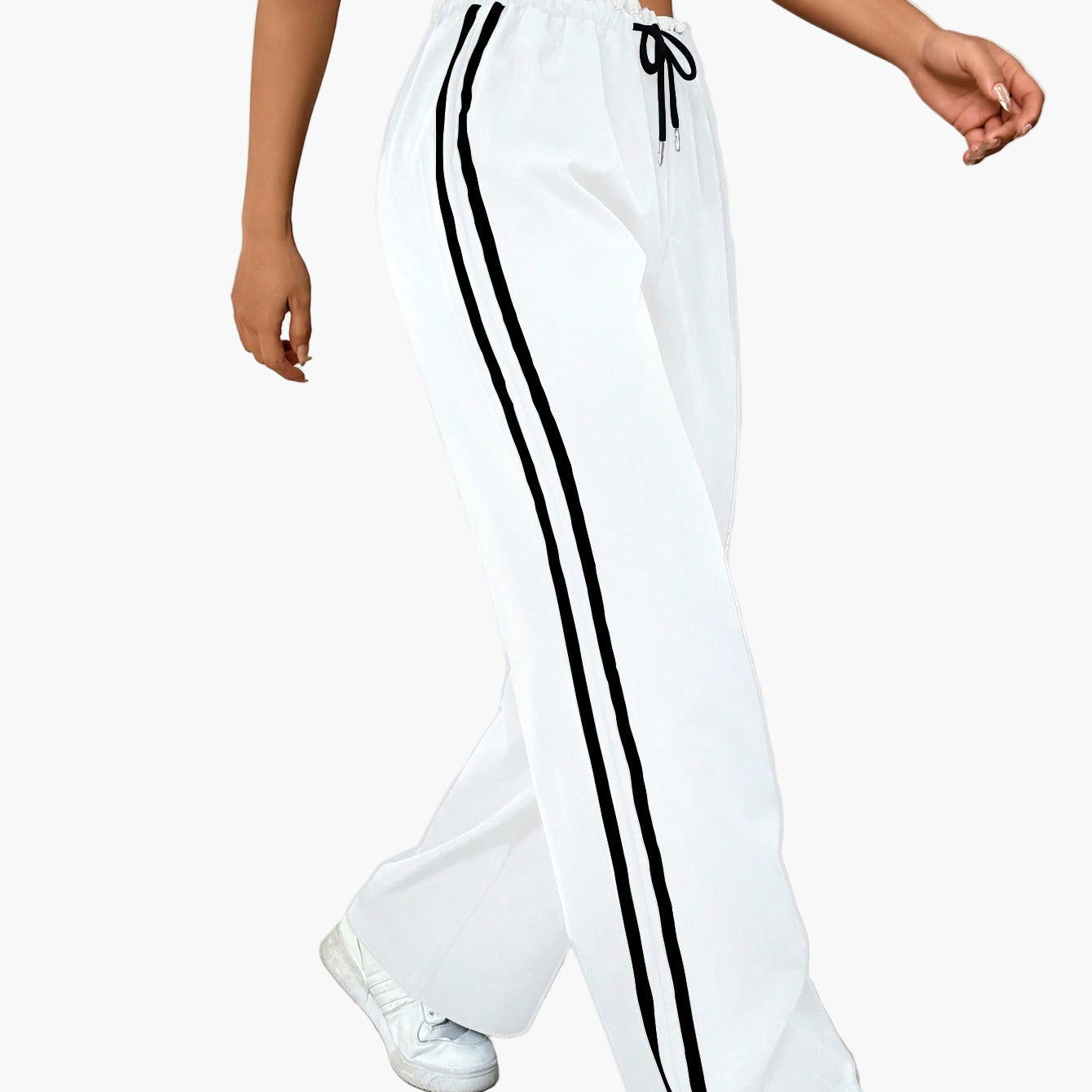 Pantalon large sport femme style streetwear à bandes – coupe décontractée idéale pour le quotidien
