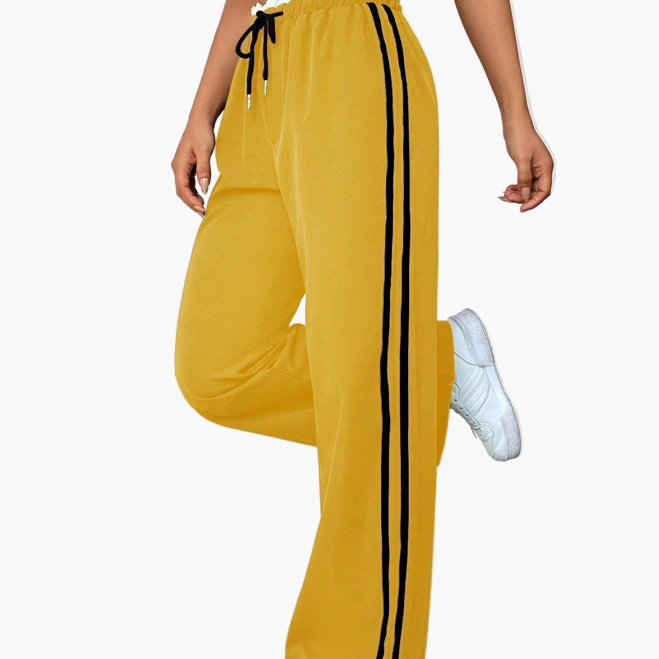 Pantalon large sport femme style streetwear à bandes – coupe décontractée idéale pour le quotidien