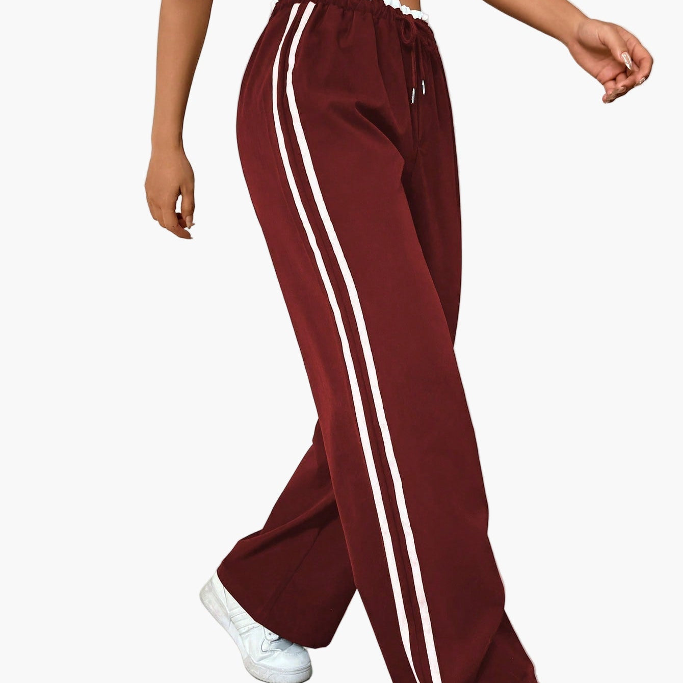 Pantalon large sport femme style streetwear à bandes – coupe décontractée idéale pour le quotidien