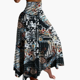 Jupe longue taille haute bohème femme à motifs tropicaux pour l'été