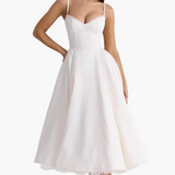 Robe de soirée élégante femme style princesse bustier jupe midi évasée