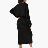 Ensemble Femme Élégant Deux Pièces Pull Boutonné et Jupe Longue Style Décontracté Printemps Automne