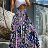 Jupe longue taille haute bohème femme à motifs tropicaux pour l'été