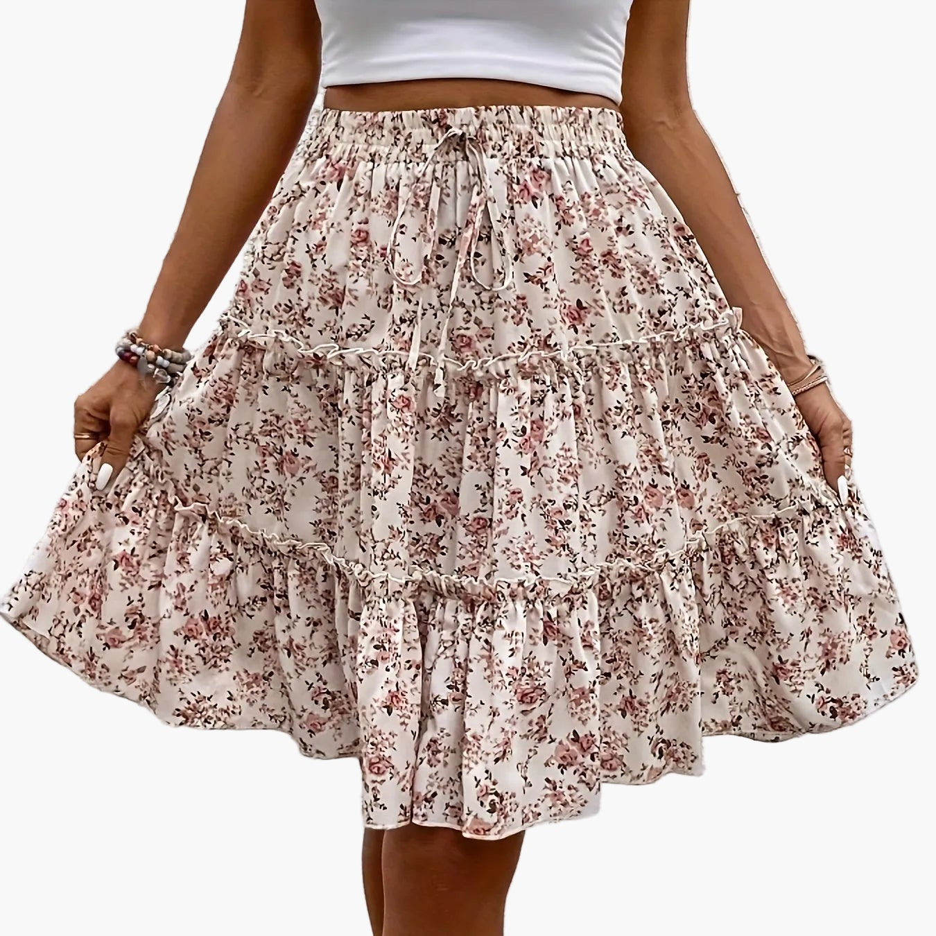 Jupe Midi Femme Élégante à Imprimé Fleuri Bohème – Look Estival Décontracté