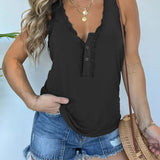Tank top Henley z koronką, zapinany na guziki