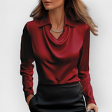 Elegancka bluzka satynowa z kołnierzem wodospadowym