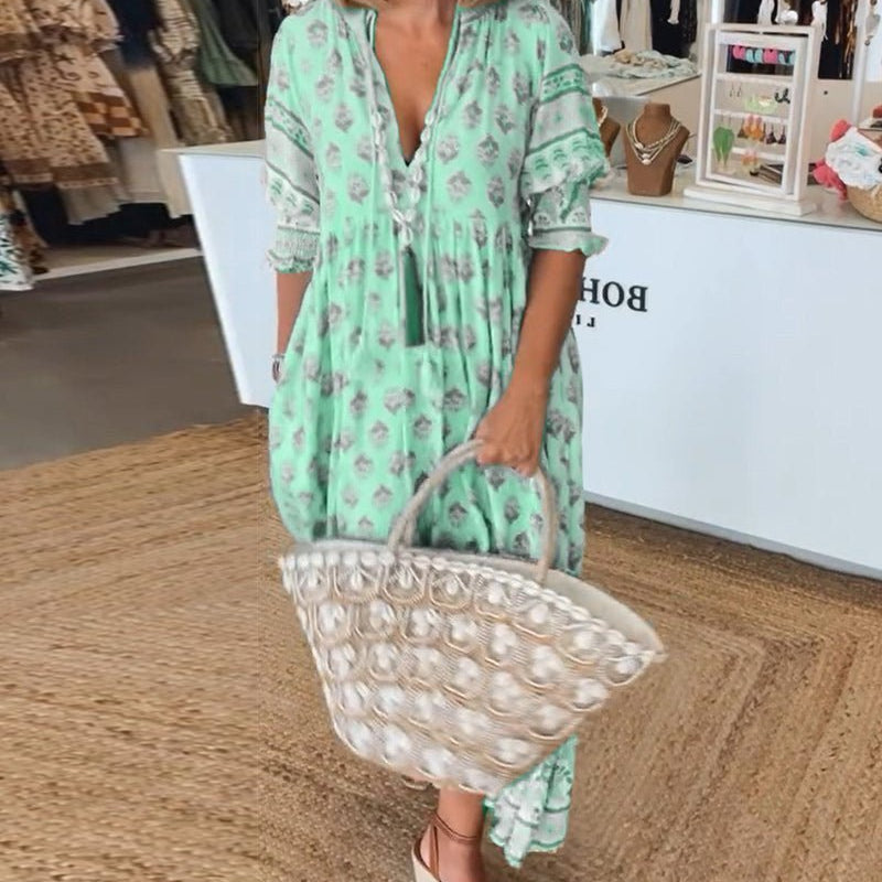 Damska Sukienka Midi z Nadrukiem | Boho