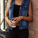 Gilet en Jean Sans Manches Femme Style Élégant Décontracté