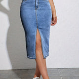 Jupe crayon fendue à taille haute pour femme, style casual chic, idéale pour l'été