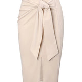 Jupe crayon élégante femme nouée à la taille, fente latérale, style bureau ou soirée