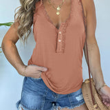 Tank top Henley z koronką, zapinany na guziki