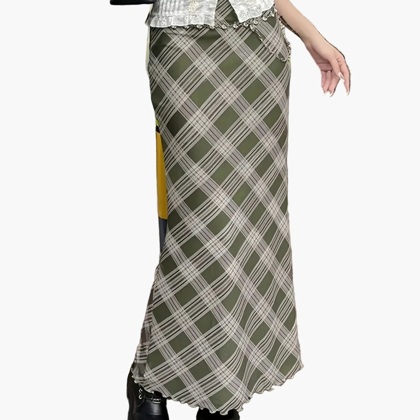 Jupe longue à carreaux géométriques style élégant pour femme