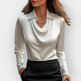 Elegancka bluzka satynowa z kołnierzem wodospadowym