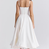 Robe de soirée élégante femme style princesse bustier jupe midi évasée