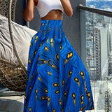 Jupe longue taille haute bohème femme à motifs tropicaux pour l'été