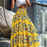 Jupe longue taille haute bohème femme à motifs tropicaux pour l'été