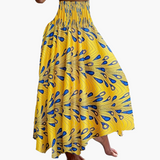 Jupe longue taille haute bohème femme à motifs tropicaux pour l'été