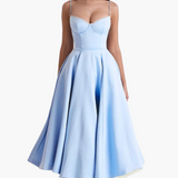 Robe de soirée élégante femme style princesse bustier jupe midi évasée