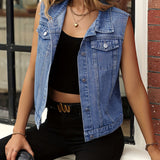 Gilet en Jean Sans Manches Femme Style Élégant Décontracté