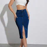 Jupe crayon fendue à taille haute pour femme, style casual chic, idéale pour l'été