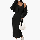 Ensemble Femme Élégant Deux Pièces Pull Boutonné et Jupe Longue Style Décontracté Printemps Automne
