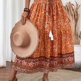 Jupe longue bohème à motif floral pour femme, style été élégant