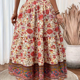 Jupe longue bohème à motif floral pour femme, style été élégant