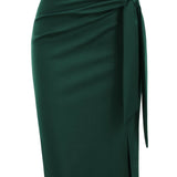 Jupe crayon élégante femme nouée à la taille, fente latérale, style bureau ou soirée