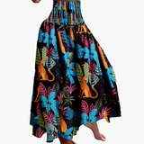 Jupe longue taille haute bohème femme à motifs tropicaux pour l'été