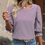 👚 Damski top casualowy z okrągłym dekoltem i nadrukiem