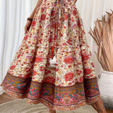 Jupe longue bohème à motif floral pour femme, style été élégant