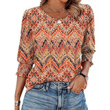 👚 Damski top casualowy z okrągłym dekoltem i nadrukiem