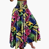 Jupe longue taille haute bohème femme à motifs tropicaux pour l'été