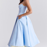 Robe de soirée élégante femme style princesse bustier jupe midi évasée