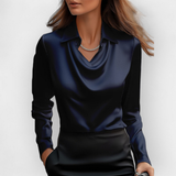 Elegancka bluzka satynowa z kołnierzem wodospadowym