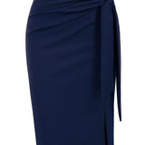 Jupe crayon élégante femme nouée à la taille, fente latérale, style bureau ou soirée