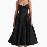 Robe de soirée élégante femme style princesse bustier jupe midi évasée