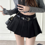 Jupe plissée taille haute style sexy pour femme, avec ceinture, idéale pour un look moderne
