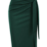 Jupe crayon élégante femme nouée à la taille, fente latérale, style bureau ou soirée
