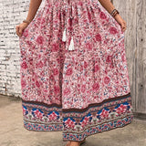 Jupe longue bohème à motif floral pour femme, style été élégant