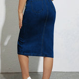 Jupe crayon fendue à taille haute pour femme, style casual chic, idéale pour l'été