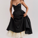 Robe de soirée élégante femme style princesse bustier jupe midi évasée